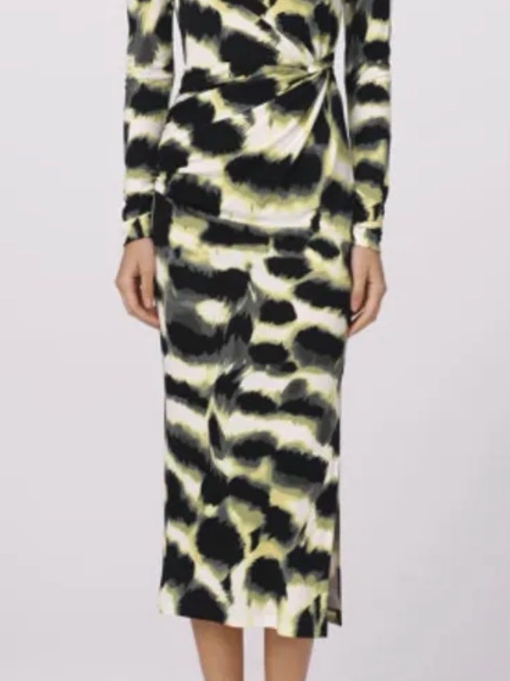Diane Von Furstenberg Black Yellow White Long-Sleeve Wrap Dress